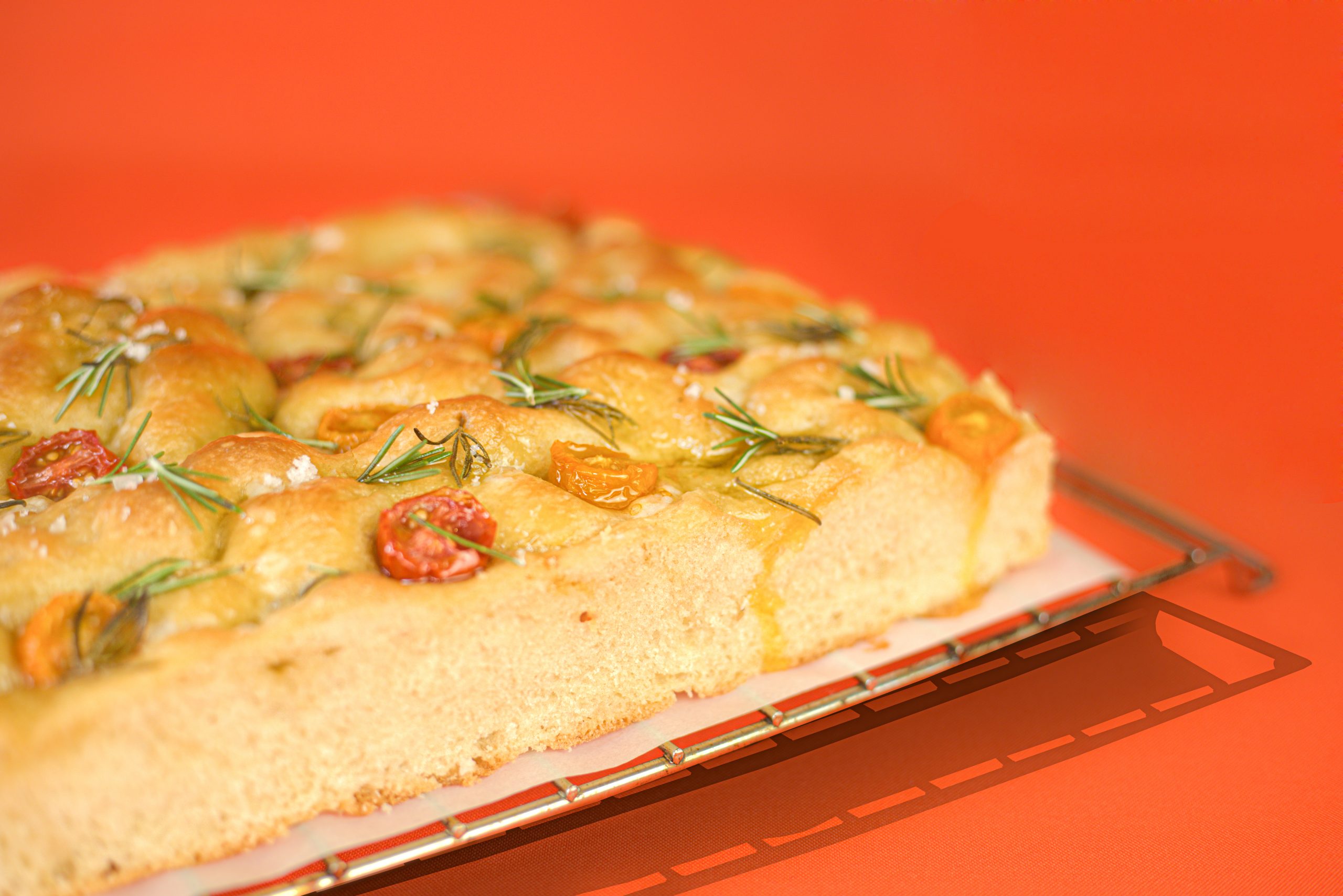 Focaccia de Tomate com Alecrim e Flor de Sal